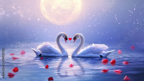 Romantic Swans in Moonlight