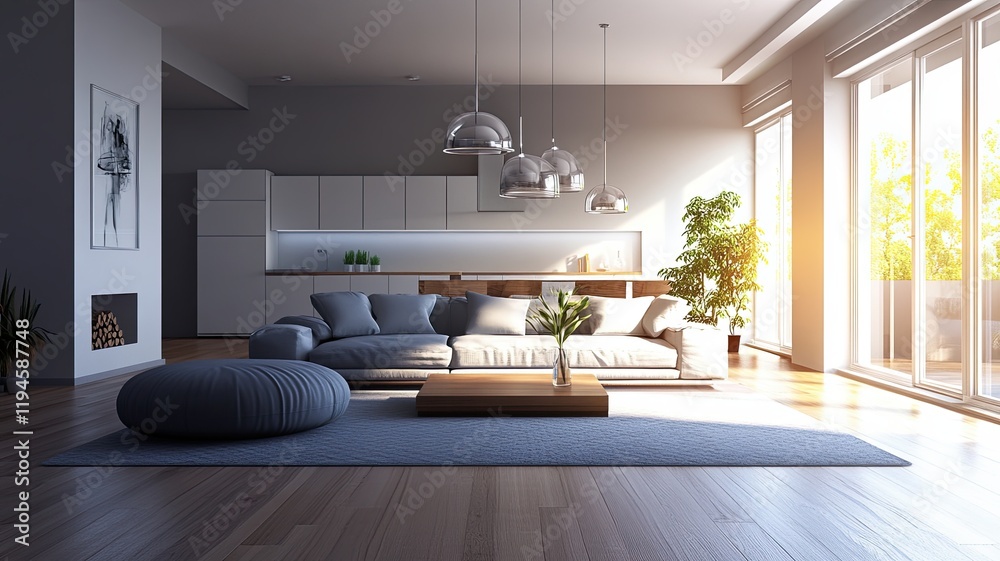 Fototapeta premium Modern apartment living room sunlight