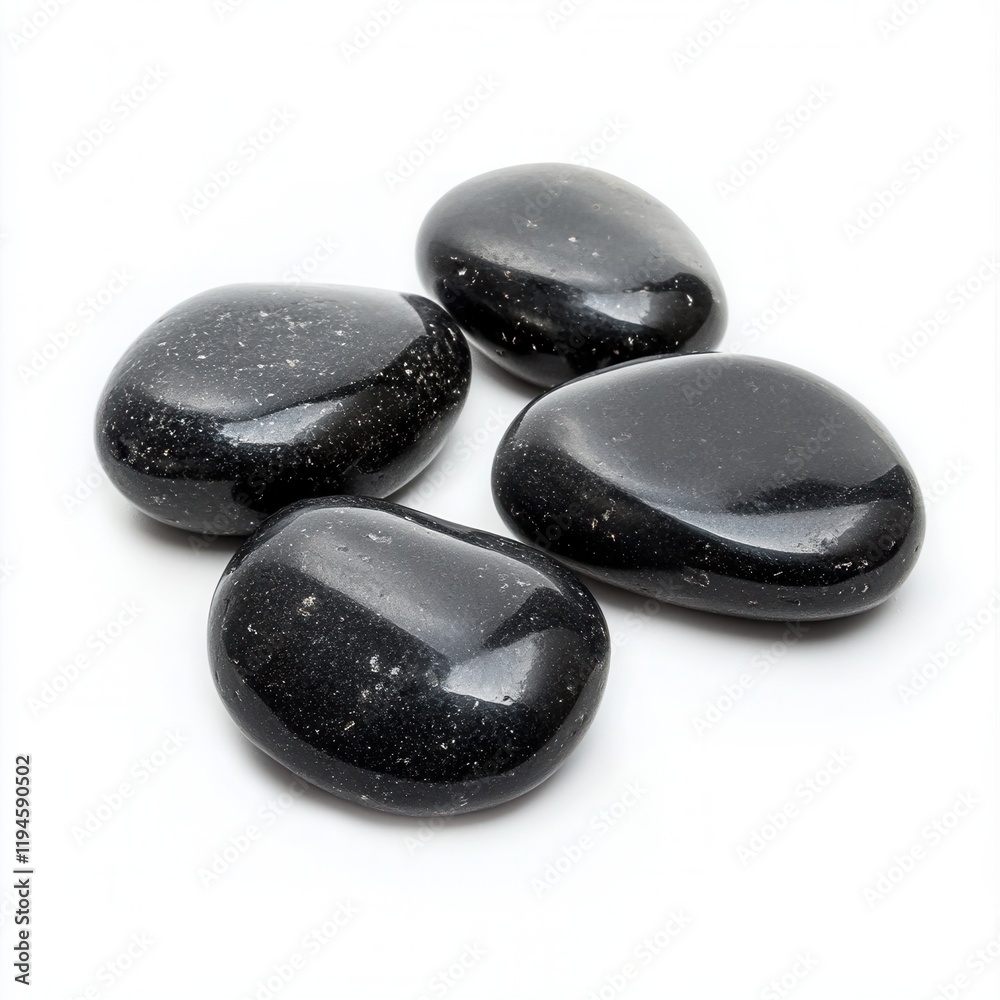 Black polished stones, spa setting, zen, tranquility Black polished stones, spa setting, zen, tranquility