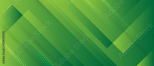 Modern green banner background with diagonal stripes and dot halftone. vector illustration