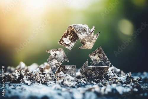 Circular economy icon symbolizing endless growth and sustainability in a natural setting with soft hues