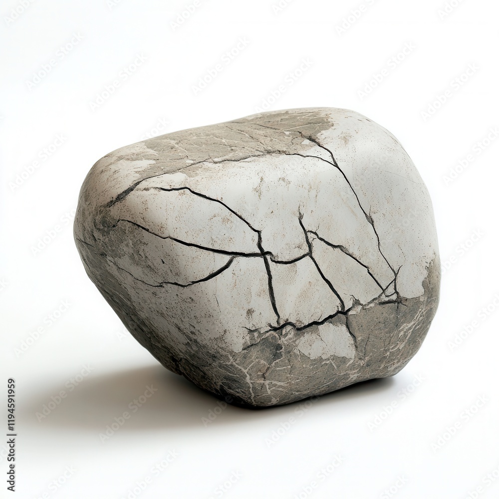 Naklejka premium Cracked stone sculpture, white background, studio shot, art