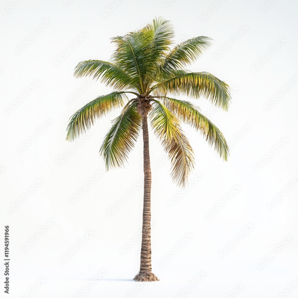 Obraz premium Single palm tree, studio shot, white background, tropical design