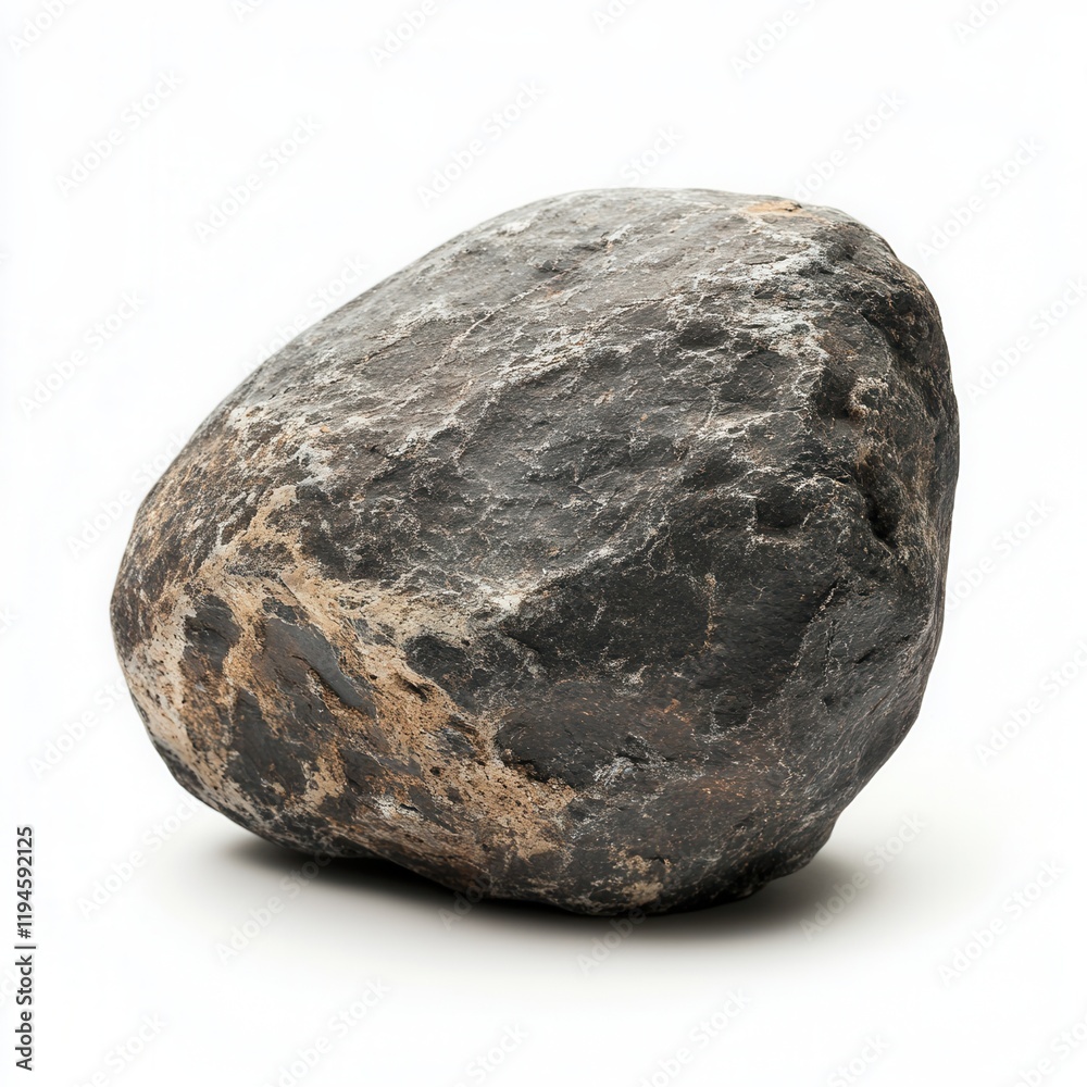 Fototapeta premium Dark grey stone, isolated, white background, texture