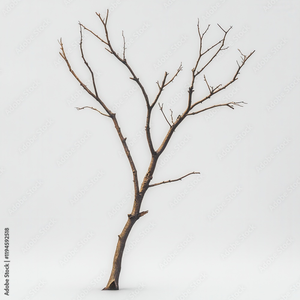 Dead tree branch, studio, white background, design element