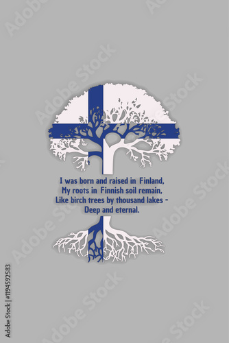 Finnish roots and symbolism: a tree with the Finnish flag, embodying national pride and love for nature