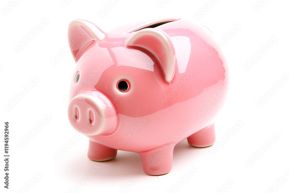Pink piggy bank on white background, emphasizing simplicity in savings and personal finance management. Pink piggy bank on white background, emphasizing simplicity in savings and personal finance management.