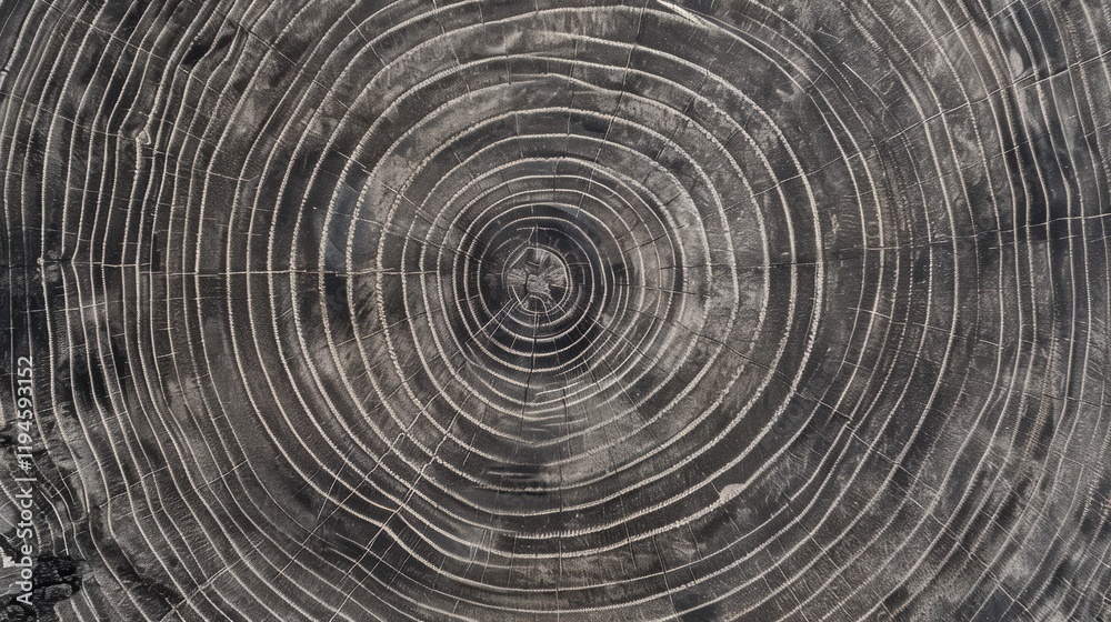 Fototapeta premium Exquisite Warm Gray Cut Wood Texture: A Detailed Glimpse into the Black - and - White Realm of a Felled Tree Trunk or Stump, with Close - up of Rough Organic Tree Rings and End Grain