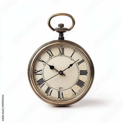 Antique pocket watch, isolated, white background, time concept photo