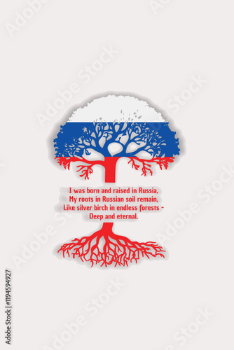 Russian roots and symbolism: a tree with the Russian flag, embodying national pride and love for nature