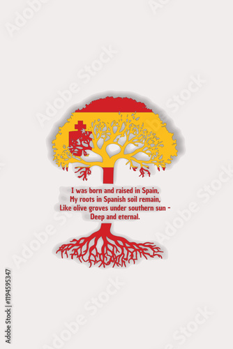 Spanish roots and symbolism: a tree with the Spanish flag, embodying national pride and love for nature