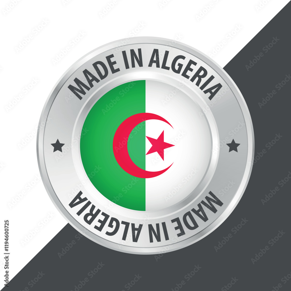 Made in Algeria badge logo flag sticker 3d vector illustration isolated on white Made in Algeria badge logo flag sticker 3d vector illustration isolated on white