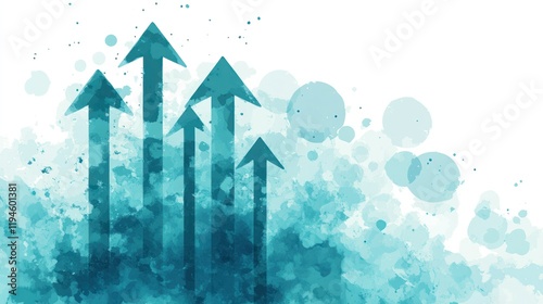 Abstract representation of growth with teal arrows rising amidst a textured blue background