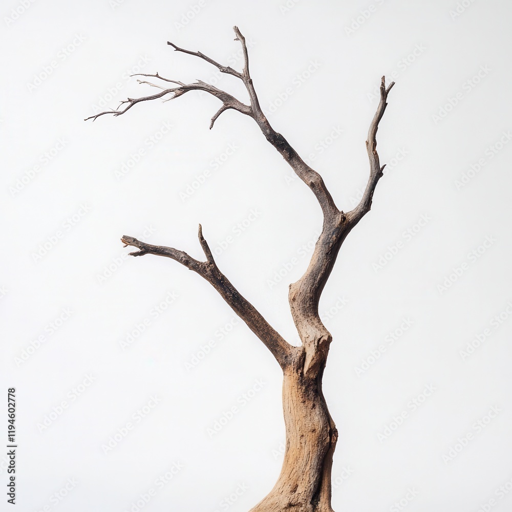 Dead tree studio shot, white backdrop, nature design Dead tree studio shot, white backdrop, nature design