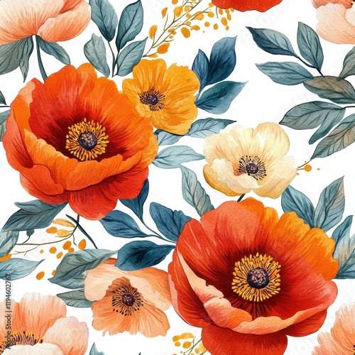 Wallpaper Mural Vibrant Hand-Painted Watercolor Peony and Floral Pattern on White Background for Creative and Artistic Projects Torontodigital.ca