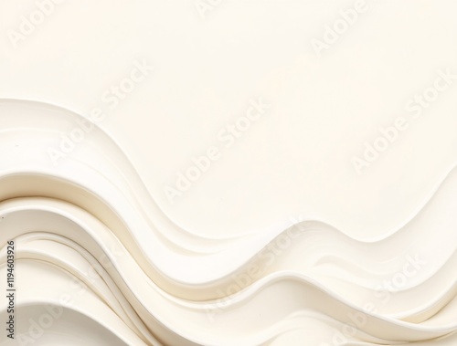 Fototapeta Naklejka Na Ścianę i Meble -  Minimalistic abstract background with white 3d waves. Banner with beige glossy soft wavy embossed texture isolated on white background with copy space. Sandy, creamy surface background, top view