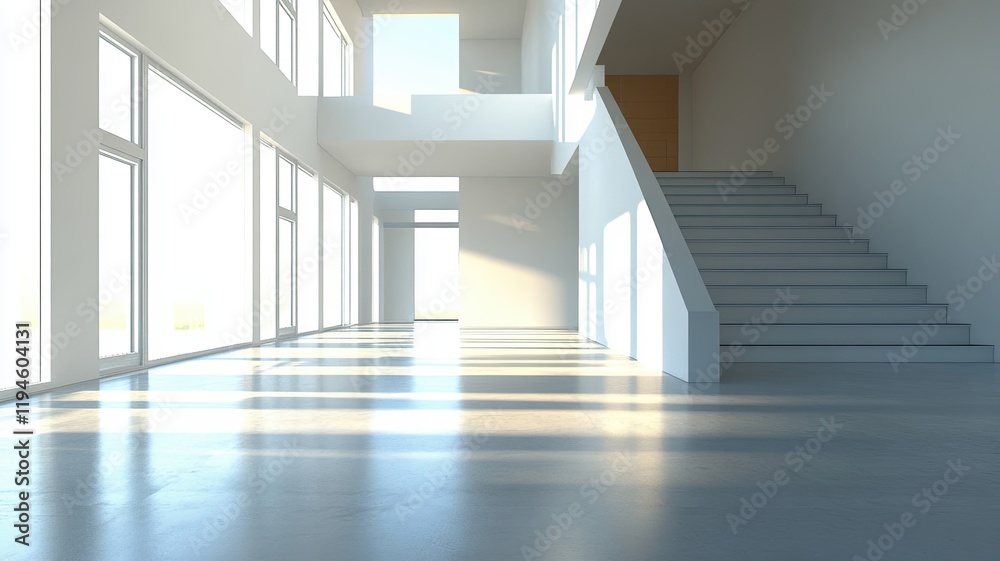 Obraz premium Sunlit modern building interior stairs