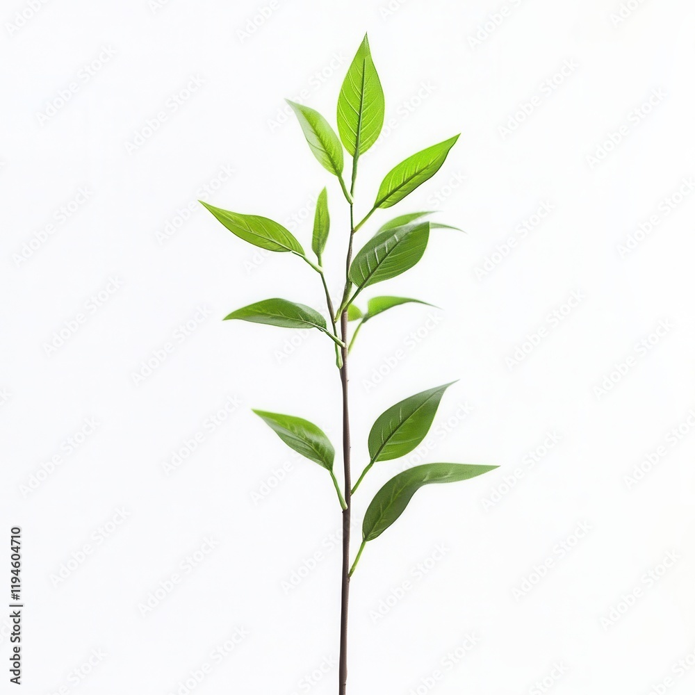 Fototapeta premium Green plant sprig, studio shot, white background, growth (1)