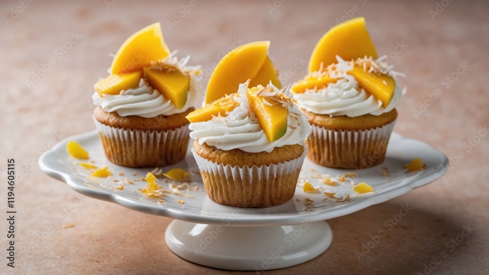Vanilla Cupcakes Topped with Fresh Peach Slices Vanilla Cupcakes Topped with Fresh Peach Slices