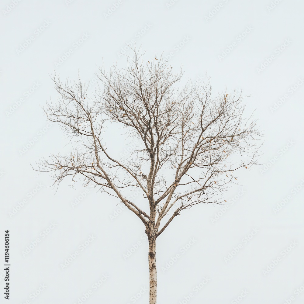 Fototapeta premium Leafless tree, winter sky, outdoor, minimalist design