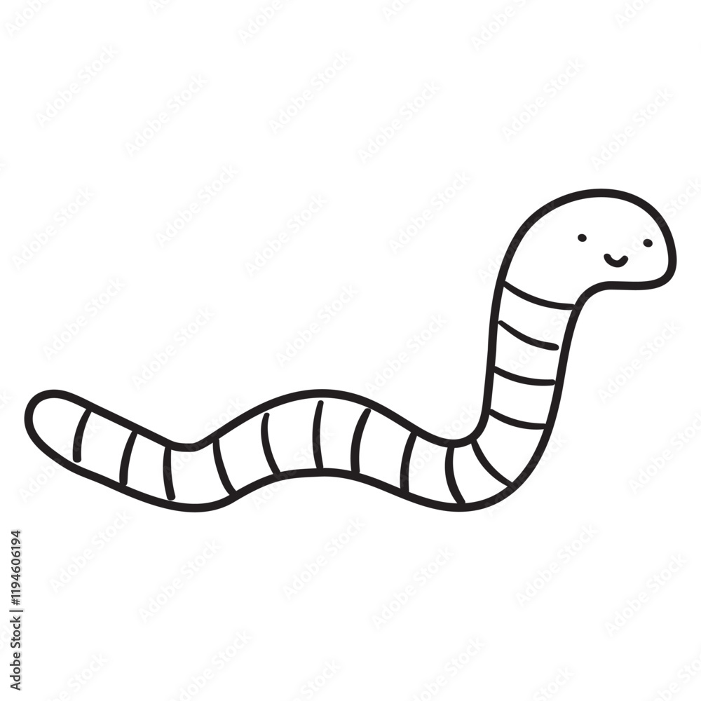 Fototapeta premium Cute earthworm. Outline icon. Vector design. Illustration on white background.