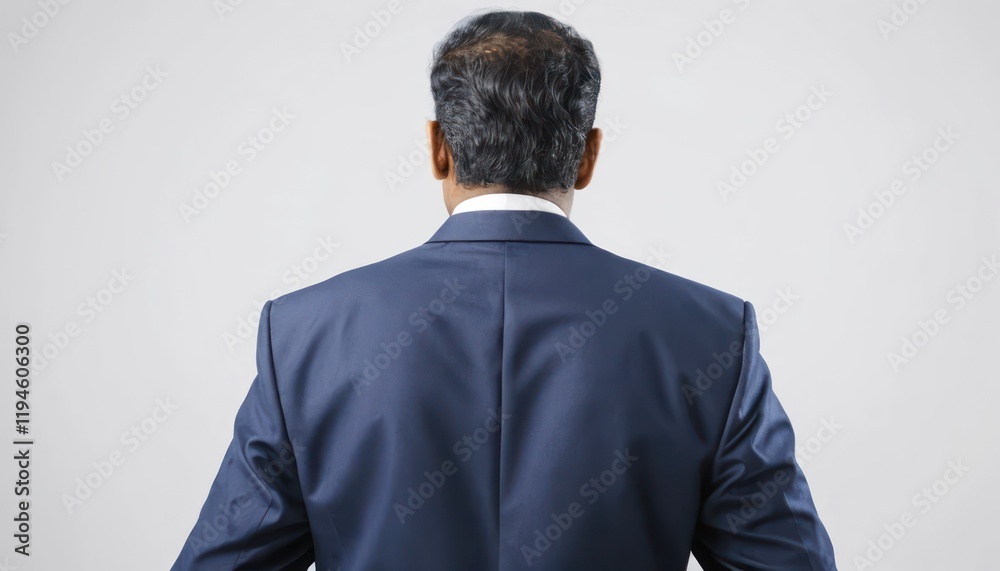 Back View of a Indian Businessman with Short Hair and a Suit on a White Background Back View of a Indian Businessman with Short Hair and a Suit on a White Background