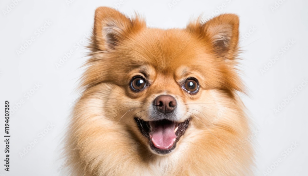 Happy Pomeranian Dog with a Fluffy Coat on a White Background Happy Pomeranian Dog with a Fluffy Coat on a White Background