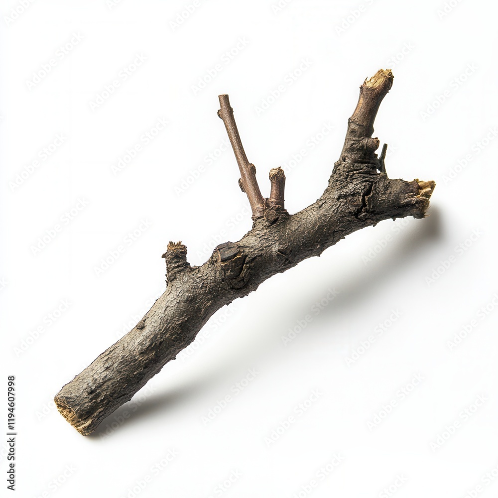 Small grey twig on white, studio shot Small grey twig on white, studio shot