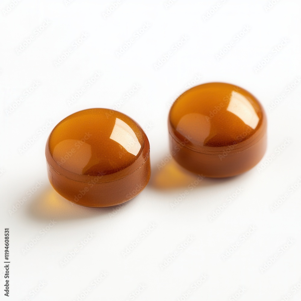Amber pills, close-up, white background, health Amber pills, close-up, white background, health