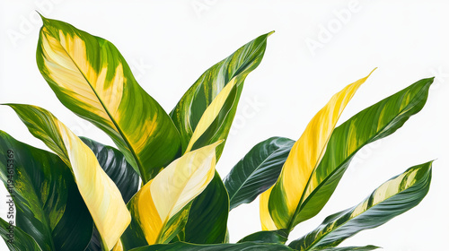 Abstract bush or plant with green yellow foliage isolated white background