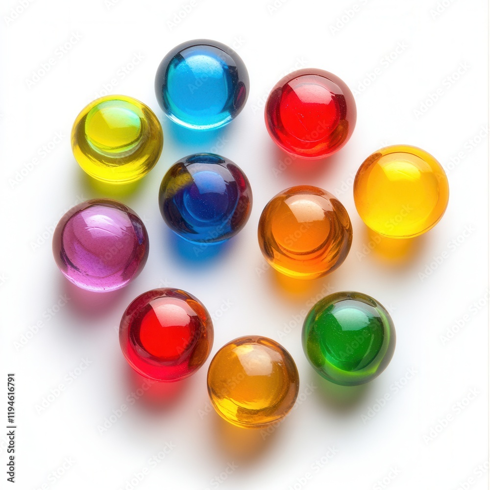 Colorful glass gems arranged on white background Colorful glass gems arranged on white background