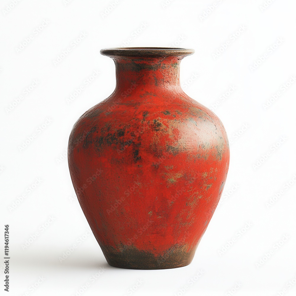 Red ceramic vase, studio shot, white background, home decor Red ceramic vase, studio shot, white background, home decor