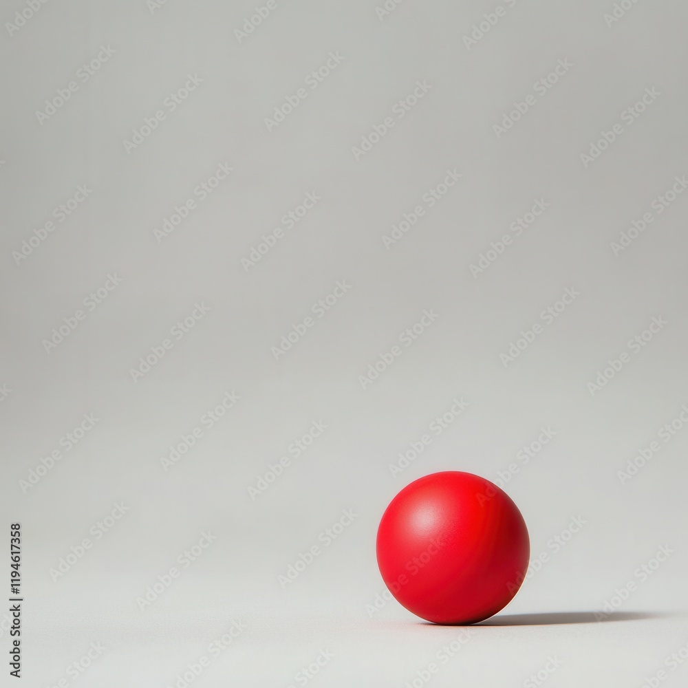 Red sphere rests on grey background Red sphere rests on grey background