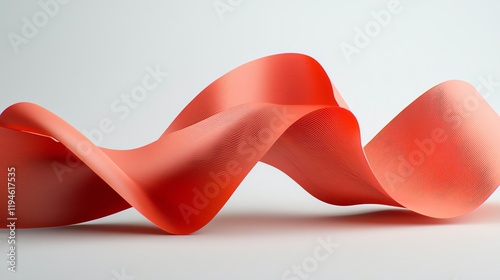 Abstract red ribbon wave against a soft gray background, showcasing fluidity and modern design elements.