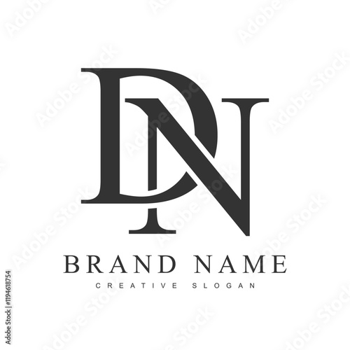 DN trendy logotype template. Initial letter d and n classic font style. Creative logo for company name or identity.