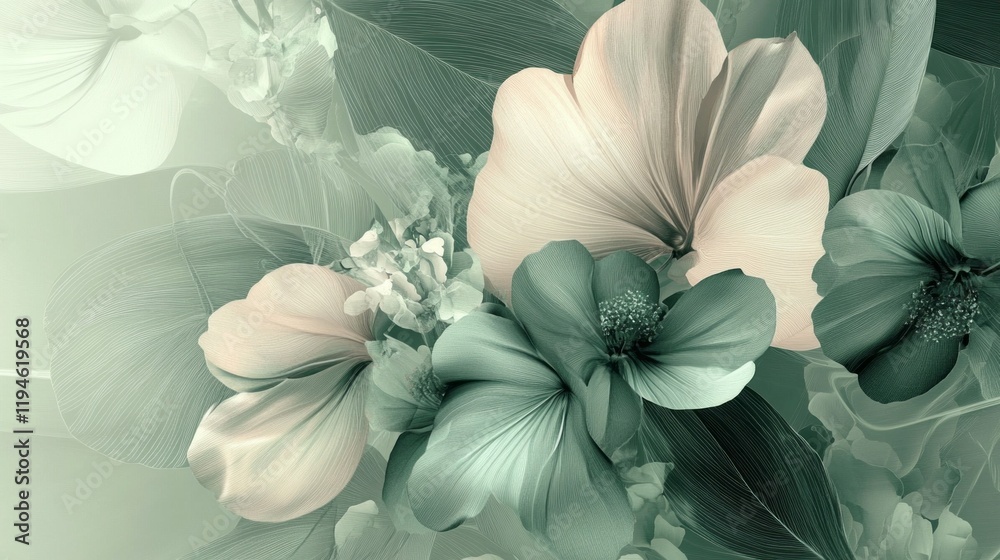 Obraz premium In a serene and tranquil setting, vibrant blossoms intertwine with delicate leaves, creating a captivating arrangement that celebrates the essence of floral artistry and creativity