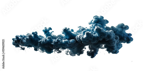 blue smoke plume isolated on transparent background. Image of colorful smoke plume and festive background