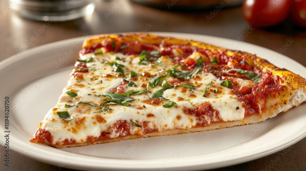 A Delicious Slice of Cheese Pizza with Basil A Delicious Slice of Cheese Pizza with Basil