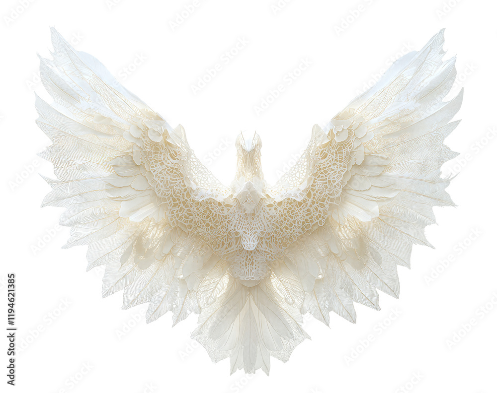 Fototapeta premium Intricately crafted angel wings sculpture in radiant white