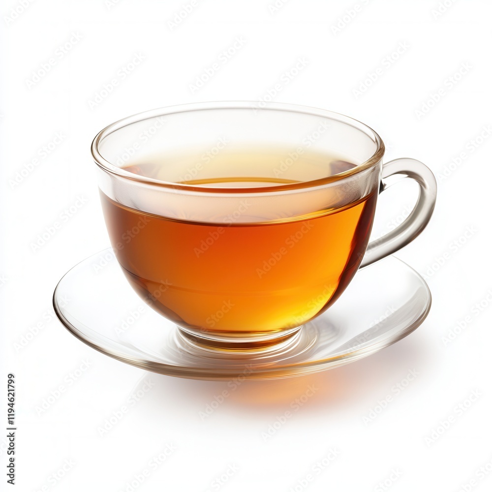 Glass teacup, brewed tea, white background, studio shot, beverage Glass teacup, brewed tea, white background, studio shot, beverage