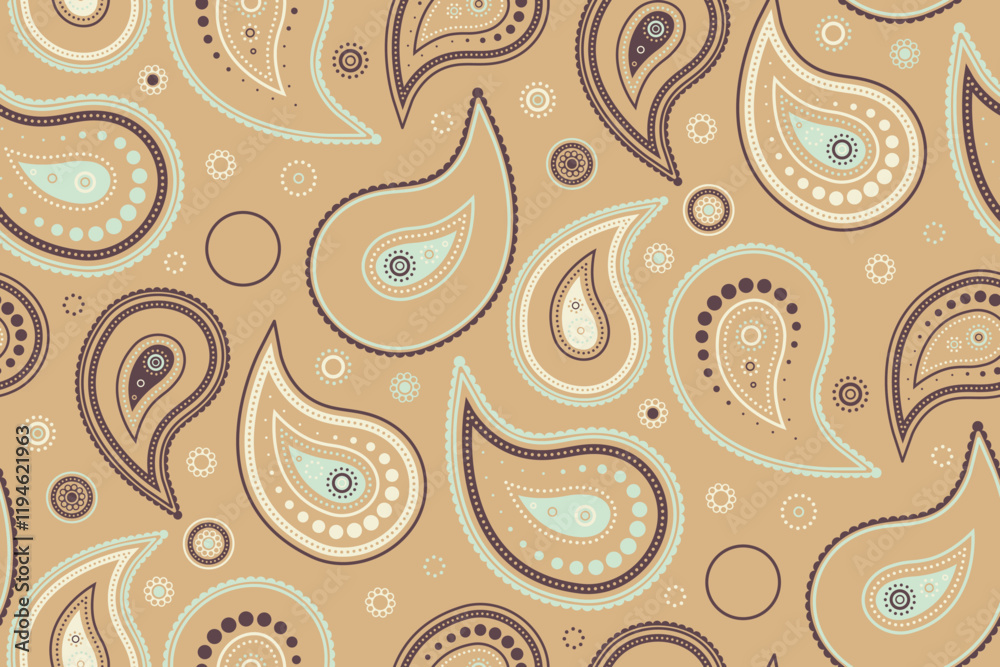 Fototapeta premium Ethnicity rectangle a retro colours. Dot fabric and designer ornamental. Summer paisley at flourish blossom.