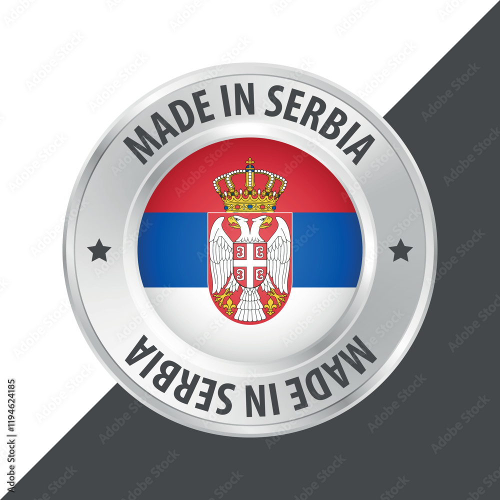 Made in Serbia badge logo flag sticker 3d vector illustration isolated on white Made in Serbia badge logo flag sticker 3d vector illustration isolated on white