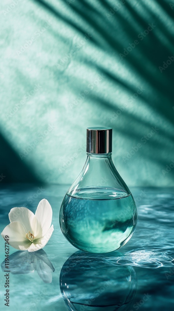 Glimmering Hydrating Liquid Drops on Textured Green Surface Glimmering Hydrating Liquid Drops on Textured Green Surface