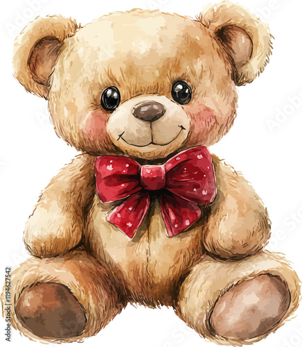 Cute Valentines Day Teddy Bear Watercolor Vector Illustration.