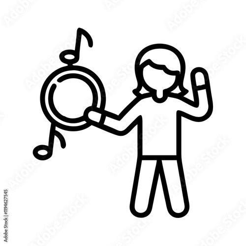 singer with tambourine icon, singer with tambourine line art - simple line art of singer with tambourine, perfect for singer with tambourine logos and icons and themed design 