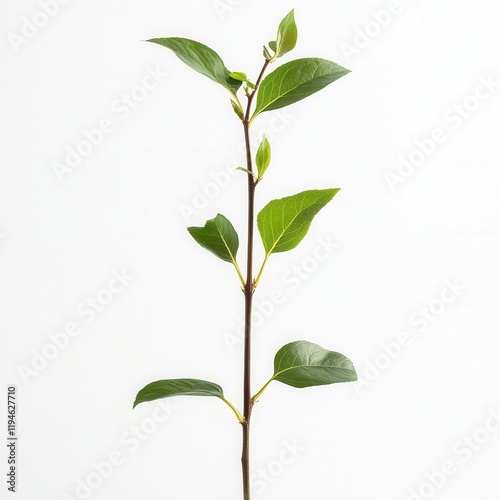 Young plant sprout growing, white background, nature photo