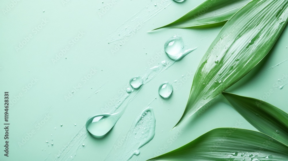 Soft Mint Pastel Tones with Bamboo Leaves and Water Drops Soft Mint Pastel Tones with Bamboo Leaves and Water Drops