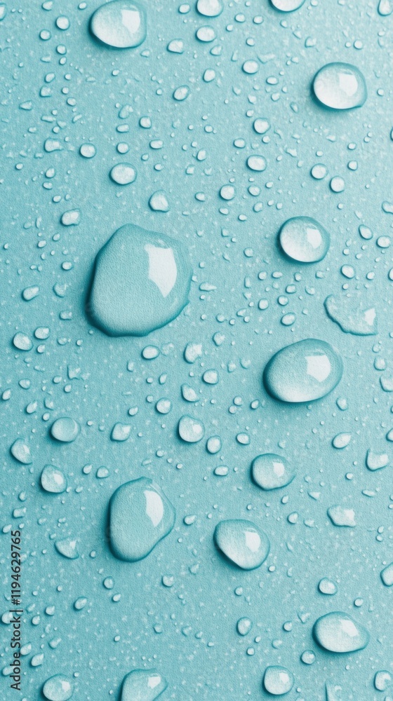Water droplets gather on a smooth blue background, reflecting light and creating a vibrant display of nature's beauty Water droplets gather on a smooth blue background, reflecting light and creating a vibrant display of nature's beauty