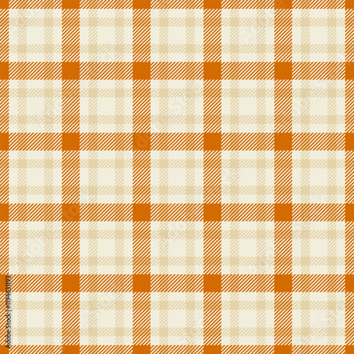 Infinity check texture seamless, merry christmas plaid tartan vector. Simplicity fabric textile background pattern in light and orange colors.