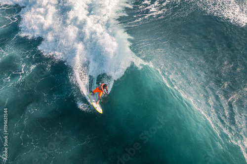 High angle view of people surfing in Bali, Indonesia photo